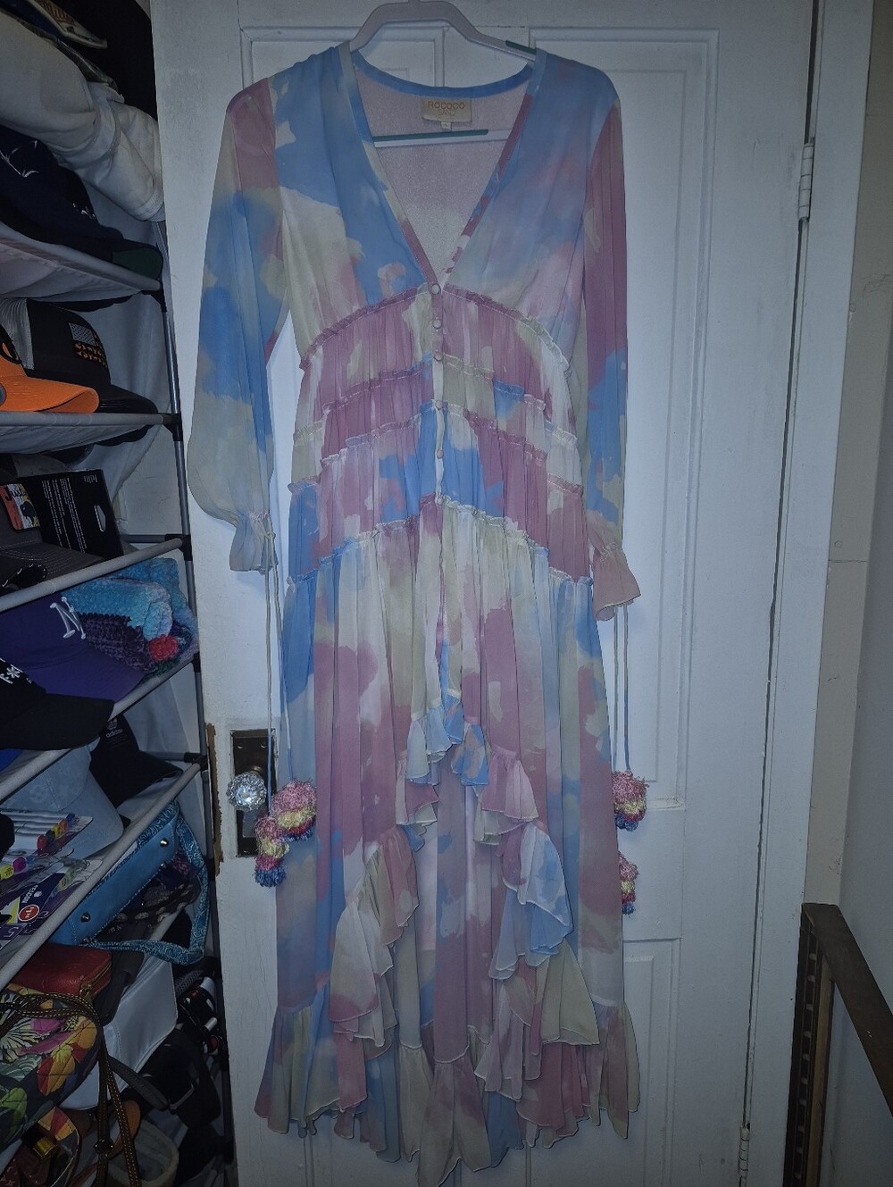 Nwot Rococo Sand Metallic Pastel Ruffle High-Low Dress Rare Design Small